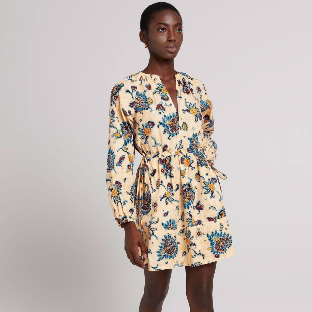 A.L.C. Myra Paisley Floral Cotton Tie Waist Mini Dress Size 0 Long Sleeve Chic